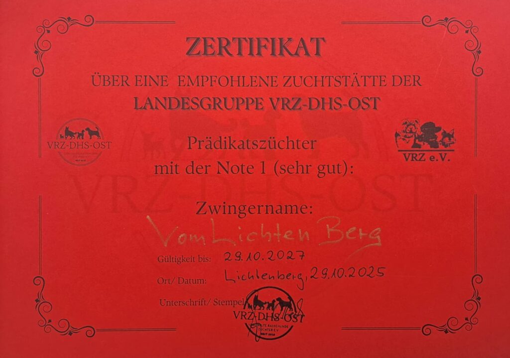 Zertifikat Zwinger Vom Lichten Berg